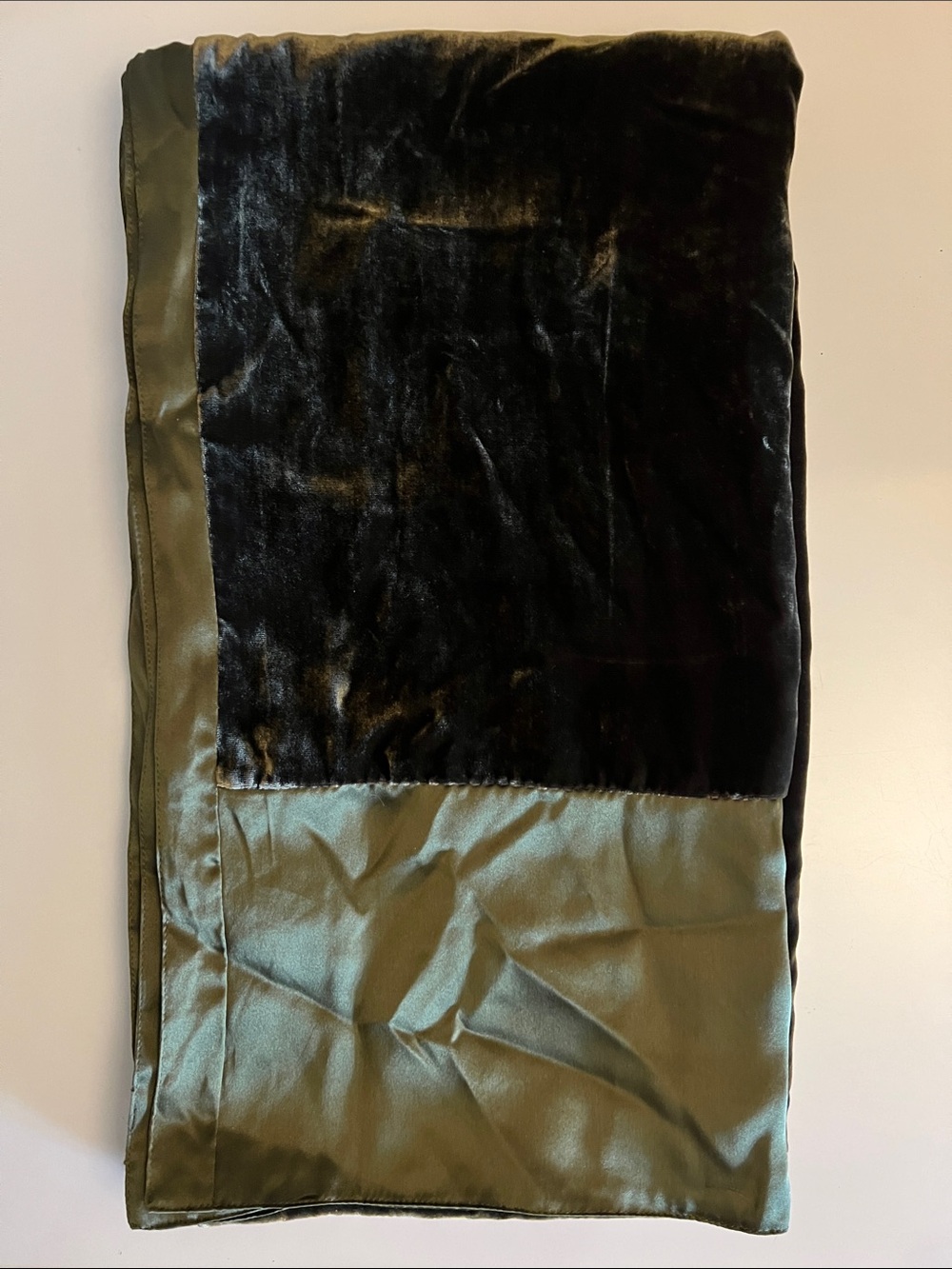 Lux Velvet and Satin Scarf in Olive Green